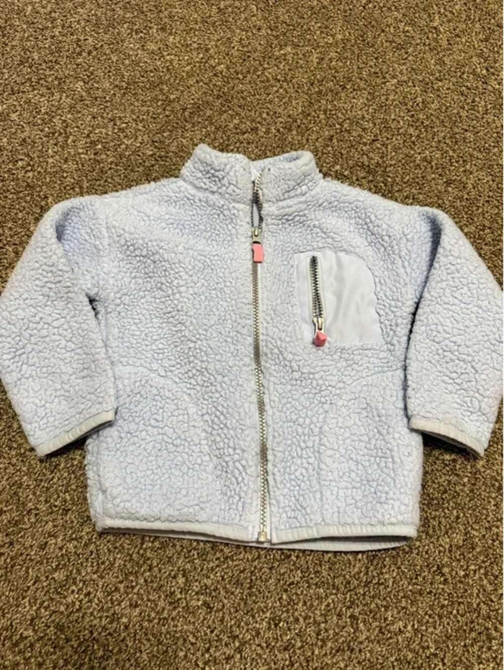 Carter’s Toddler 3T Sherpa Fleece Full Zip Jacket Gray Blue Pink Accents